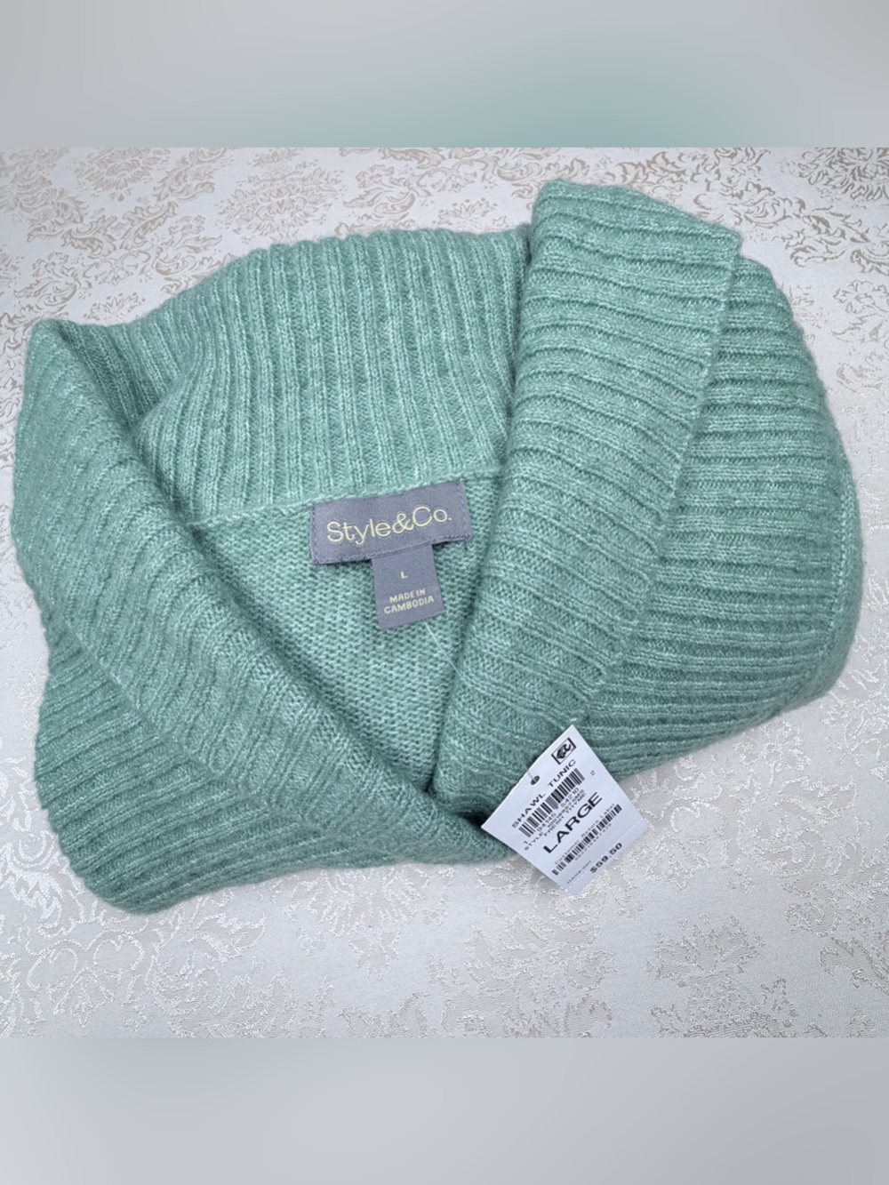 Style & Co. Green Ribbed Sweater, NWT, Large, Soft, Comfort